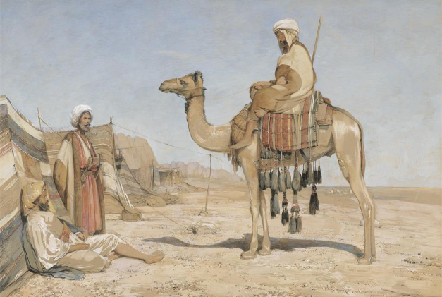 Painting of Arabians with a camel