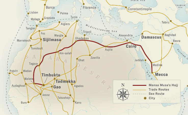 Map of Mansa Musa's Hajj route