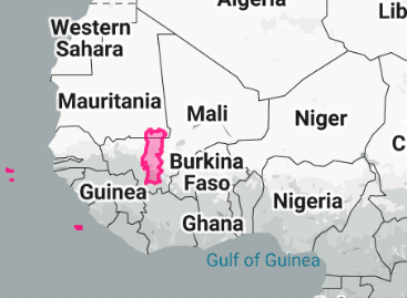Map highlighting a region in West Africa